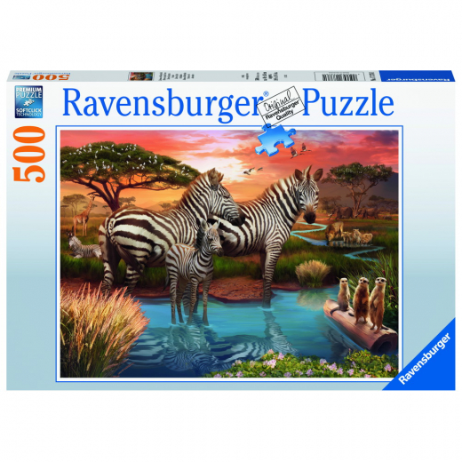 Ravensburger Pussel: Zebras In Sunset 500 bitar i gruppen PUSSEL / < 750 bitar hos Spelexperten (12000365)