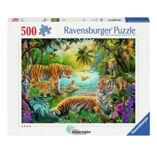 Ravensburger Pussel: Tiger Family In The Oasis 500 Bitar i gruppen PUSSEL / < 750 bitar hos Spelexperten (12001384)