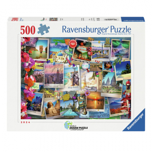 Ravensburger Pussel: World Travel Pinboard 500 Bitar i gruppen PUSSEL / < 750 bitar hos Spelexperten (12001489)