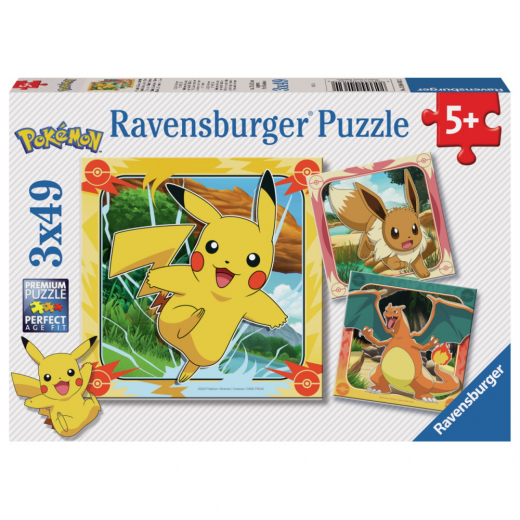 Ravensburger Pussel: Pikachu, Charizard and Eevee! 3x49 Bitar i gruppen PUSSEL / Barnpussel hos Spelexperten (12004062)