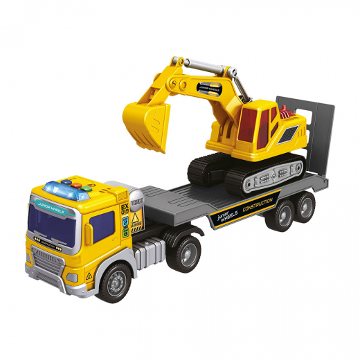 Junior Wheels Friction Trailer & Excavator 1:16 i gruppen LEKSAKER / Leksaksfordon hos Spelexperten (21024011)