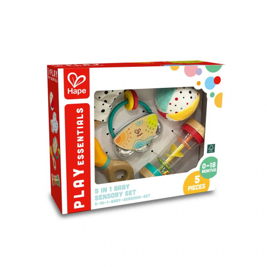 Hape 5 i 1 Sensoriskt set i gruppen LEKSAKER / Barn & baby / Skallror & speldosor hos Spelexperten (87-0130)