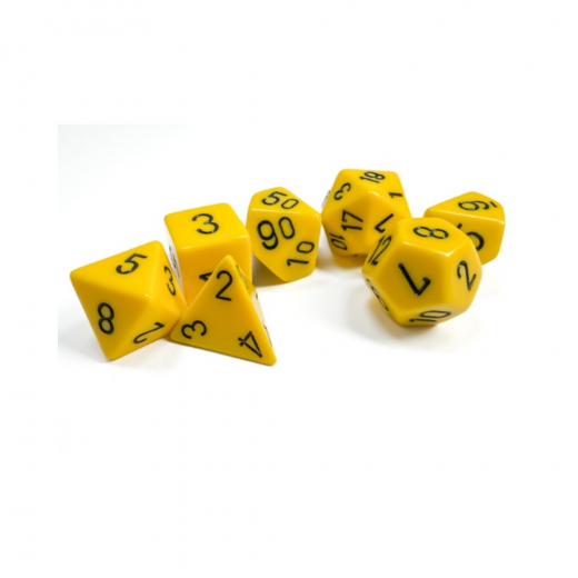 Dice Set 7 Opaque Yellow/Black i gruppen SÄLLSKAPSSPEL / Tillbehör / Tärningar & tillbehör hos Spelexperten (CHX25402)