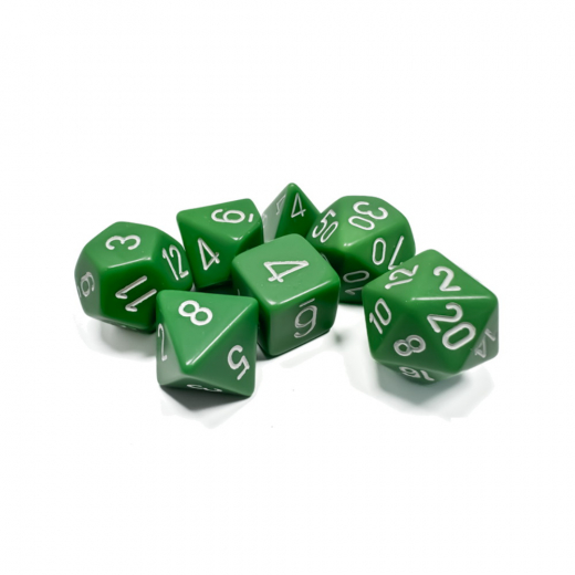 Dice Set 7 Opaque Green/White i gruppen SÄLLSKAPSSPEL / Tillbehör / Tärningar & tillbehör hos Spelexperten (CHX25405)