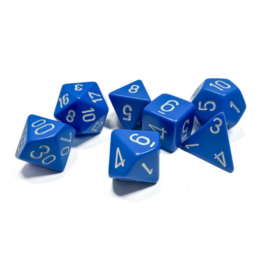 Dice Set 7 Opaque Blue/White i gruppen SÄLLSKAPSSPEL / Tillbehör / Tärningar & tillbehör hos Spelexperten (CHX25406)