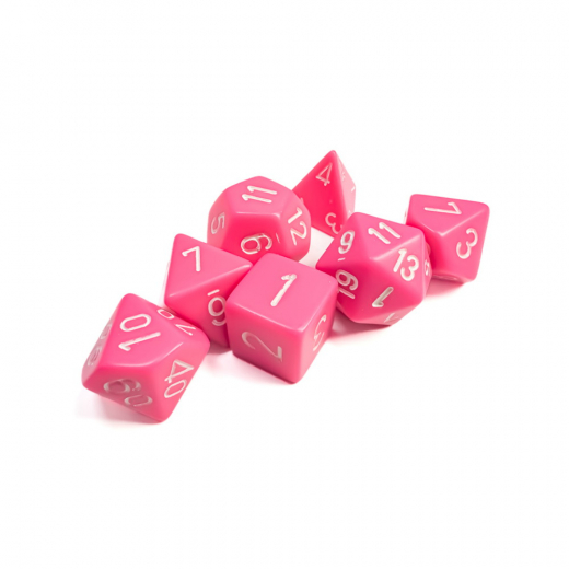 Dice Set 7 Opaque Pink/White i gruppen SÄLLSKAPSSPEL / Tillbehör / Tärningar & tillbehör hos Spelexperten (CHX25444)