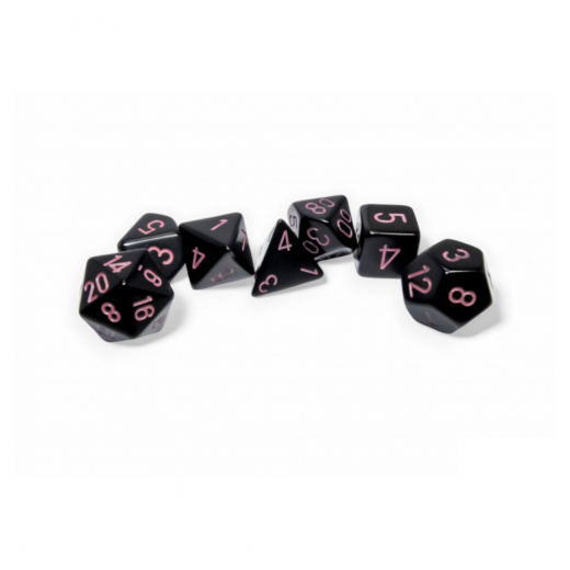 Dice Set 7 Opaque Black/Pink i gruppen SÄLLSKAPSSPEL / Tillbehör / Tärningar & tillbehör hos Spelexperten (CHX25448)