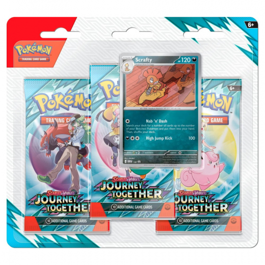 Pokémon TCG: Journey Together Boosters 3-Pack Scrafty i gruppen SÄLLSKAPSSPEL / Pokémon hos Spelexperten (POK10336-SCR)