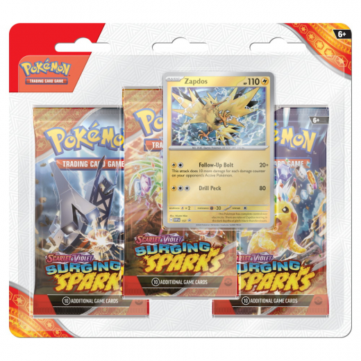 Pokémon TCG: Surging Sparks Boosters 3-Pack Zapdos i gruppen SÄLLSKAPSSPEL / Pokémon hos Spelexperten (POK85938-ZAP)