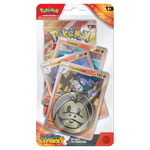 Pokémon TCG: Surging Sparks Premium Checklane Chandelure i gruppen SÄLLSKAPSSPEL / Pokémon hos Spelexperten (POK85948-LLC)