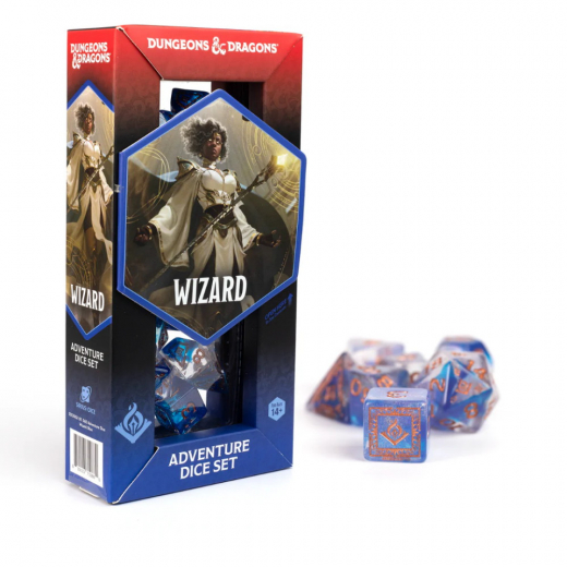 Dungeons & Dragons: Adventure Dice Set - Wizard Blue i gruppen SÄLLSKAPSSPEL / Tillbehör / Tärningar & tillbehör hos Spelexperten (SDZ200205)