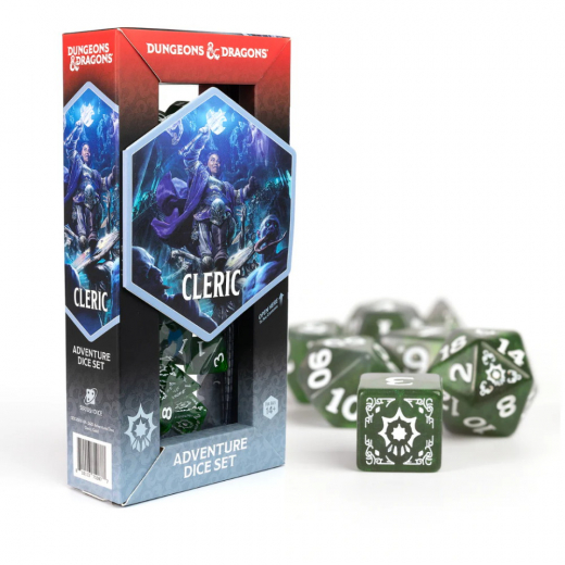 Dungeons & Dragons: Adventure Dice Set - Cleric Green i gruppen SÄLLSKAPSSPEL / Tillbehör / Tärningar & tillbehör hos Spelexperten (SDZ200206)