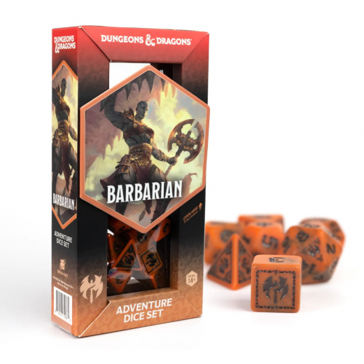 Dungeons & Dragons: Adventure Dice Set - Barbarian Orange i gruppen SÄLLSKAPSSPEL / Tillbehör / Tärningar & tillbehör hos Spelexperten (SDZ200208)