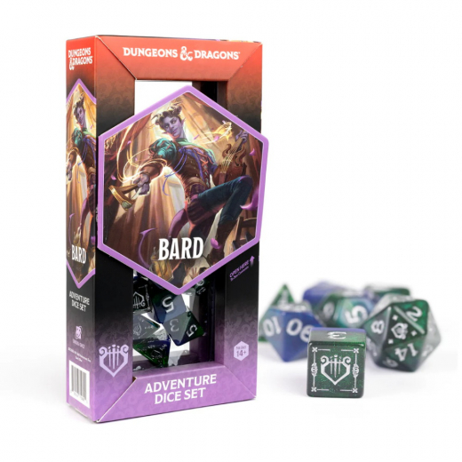 Dungeons & Dragons: Adventure Dice Set - Bard Blue/Green i gruppen SÄLLSKAPSSPEL / Tillbehör / Tärningar & tillbehör hos Spelexperten (SDZ200209)