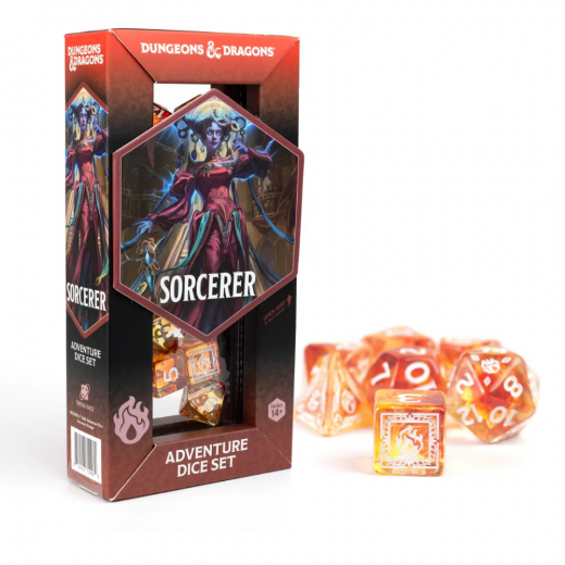 Dungeons & Dragons: Adventure Dice Set - Sorcerer Orange i gruppen SÄLLSKAPSSPEL / Tillbehör / Tärningar & tillbehör hos Spelexperten (SDZ200217)